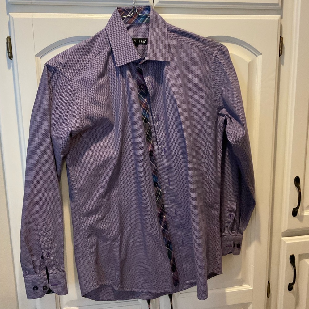 Jared Lang Purple Dress Shirt with Patterned Inner Placket